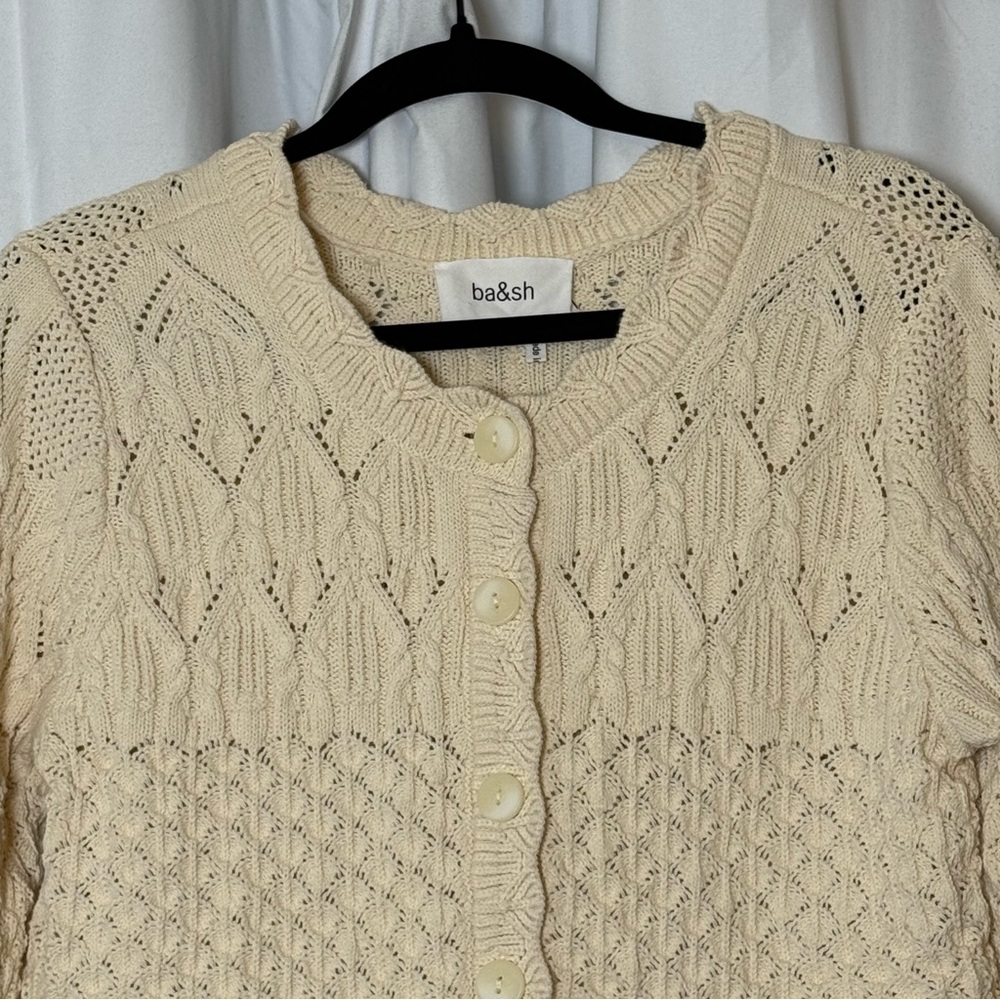 ba&sh Jump Cardigan Cropped Crochet Scalloped Cream Size 3 Womens US 8 Parisian - Picture 6 of 15